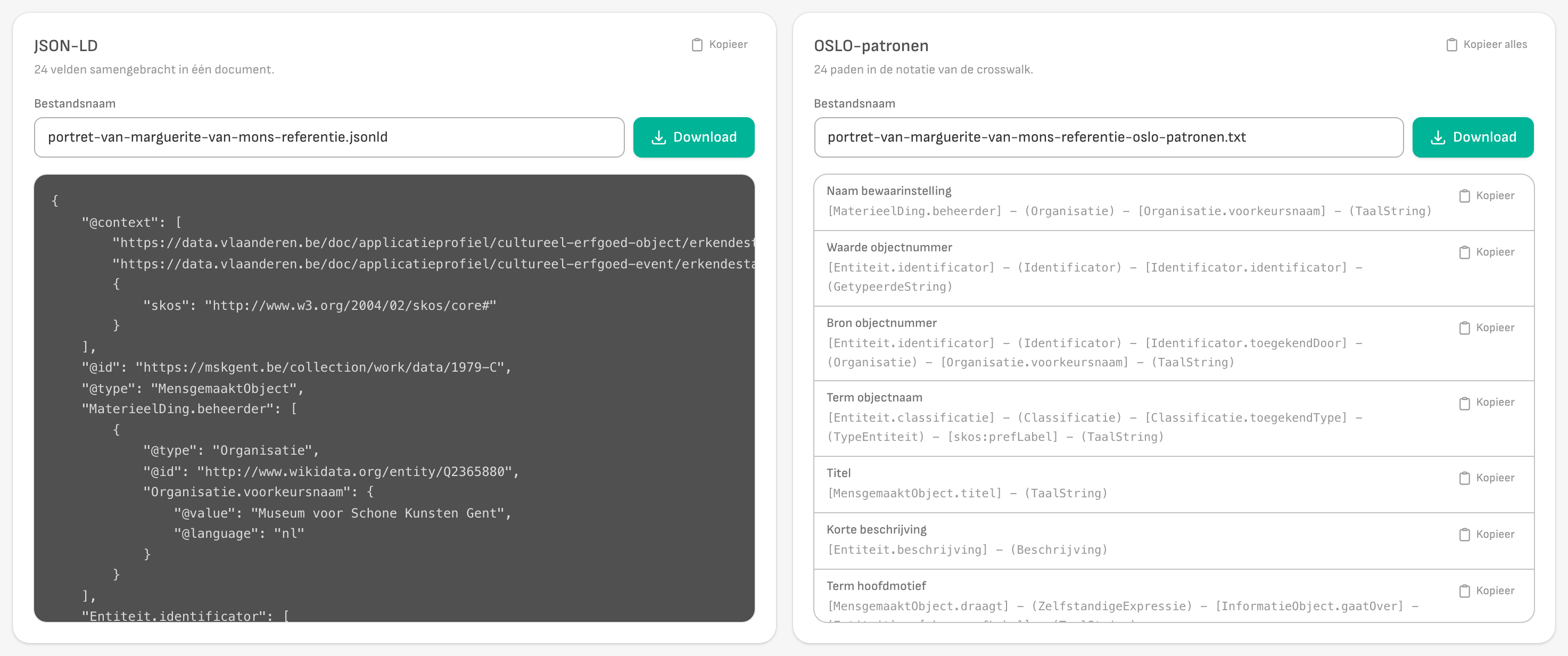 De exportstap: het JSON-LD-document en de OSLO-patronen